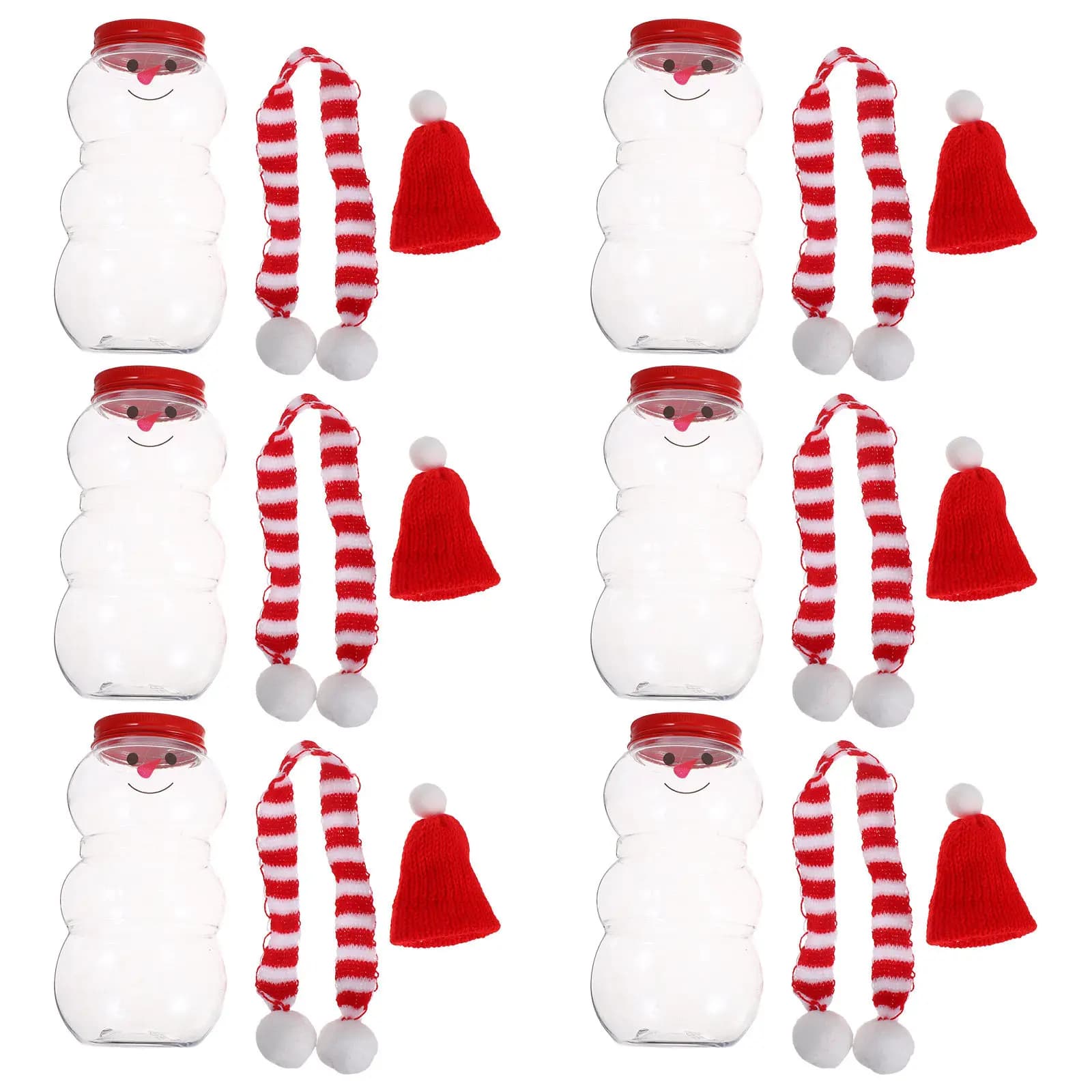 6Pcs Christmas Juice Bottles Snowman Design 500ml Reusable Plastic Milk Containers Caps Scarves Holiday Candy Storage