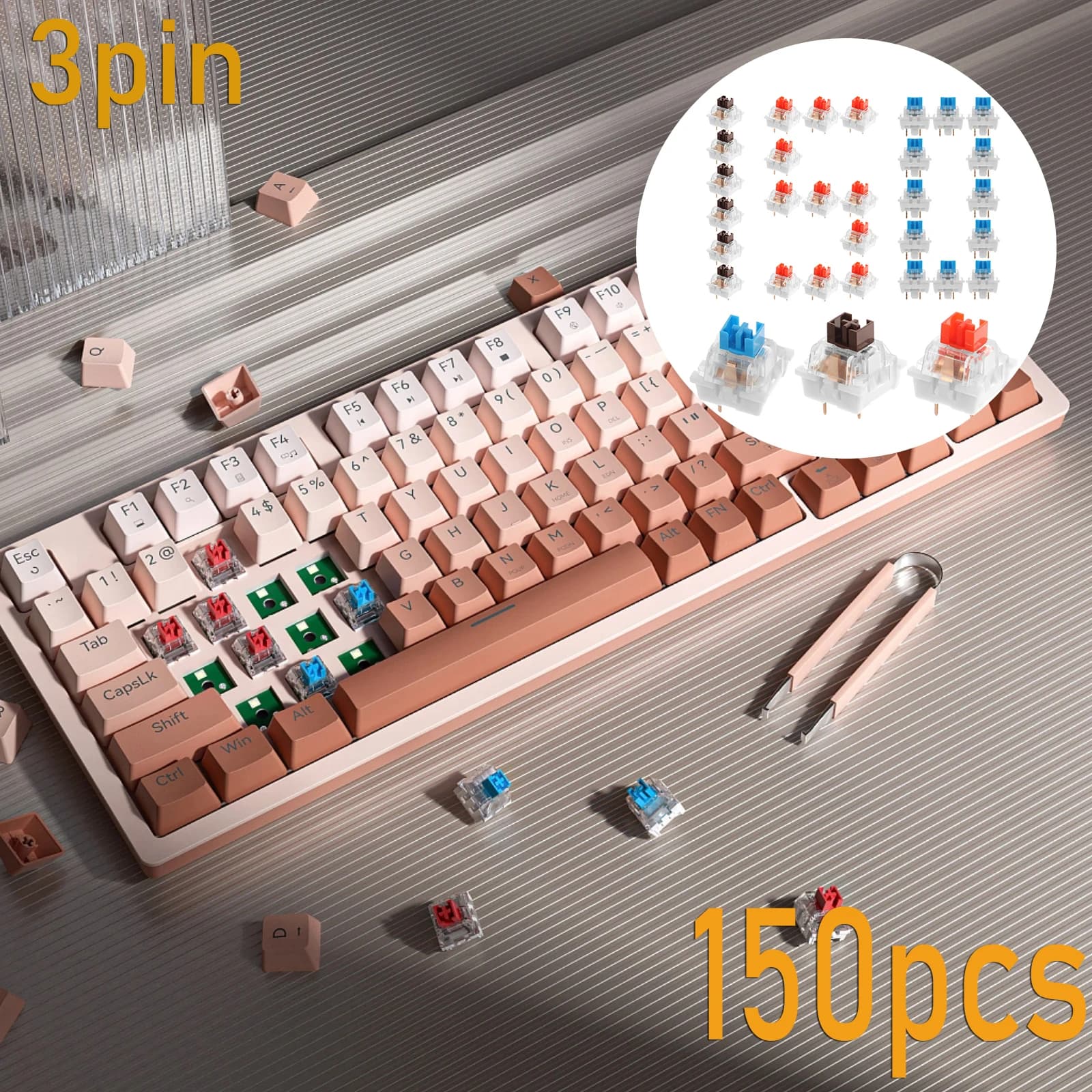 Sostituzione interruttori da 150 pezzi Interruttori tastiera meccanica a 3 PIN Clicky, digitazione accurata, antipolvere, tastiera a LED, tastiera da gioco