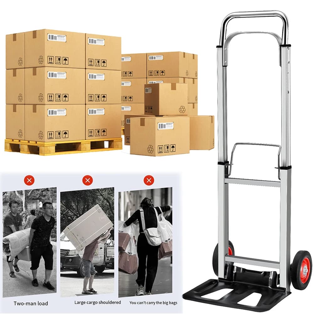 Carrello Pieghevole con Manico Telescopico Lungo in Alluminio, Trolley Multifunzionale per Interni ed Esterni