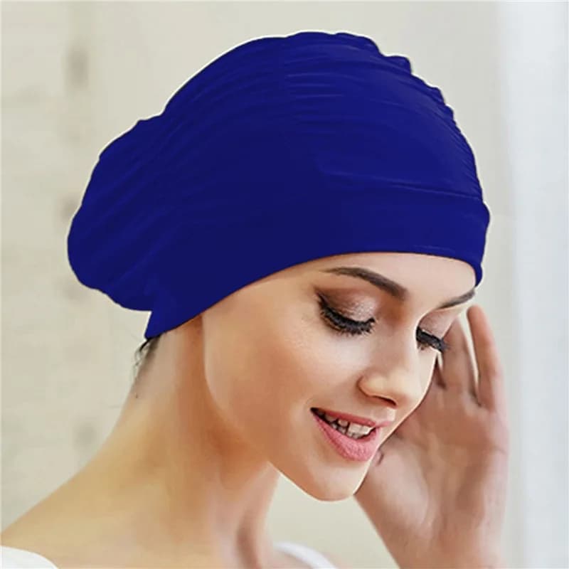 Elastic Nylon swim caps 1Pc pleated bath hats in solid color long hair protect pool bathroom hats sports accessories for swimming