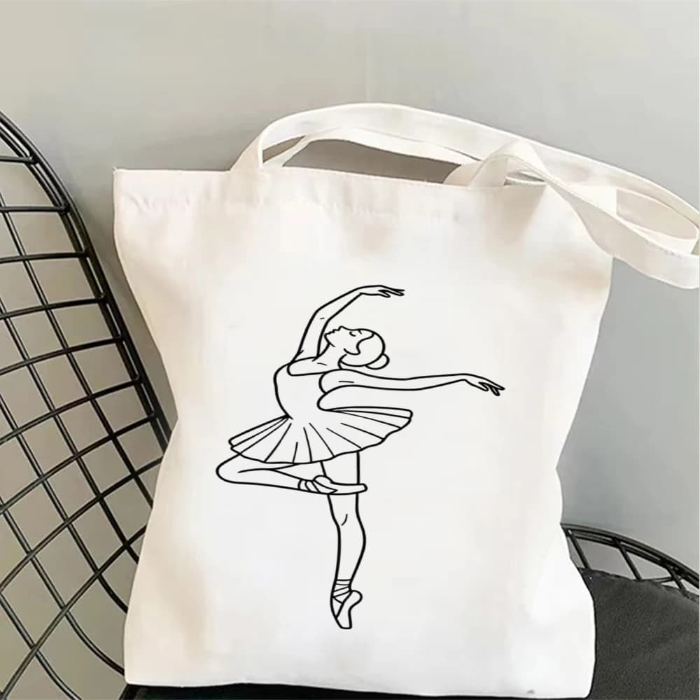 Minimal Black Line Ballerina Dancer Print Canvas Tote Bag Handbag For Ballet Class Commute And Daily Shopping, Commute,Travel