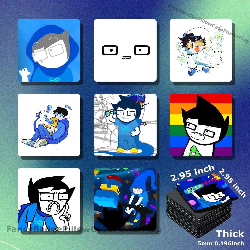 John Egbert H-Homestuck Acrylic Refrigerator Magnets Square Tiles with Magnetic Sheets for Home Decoration