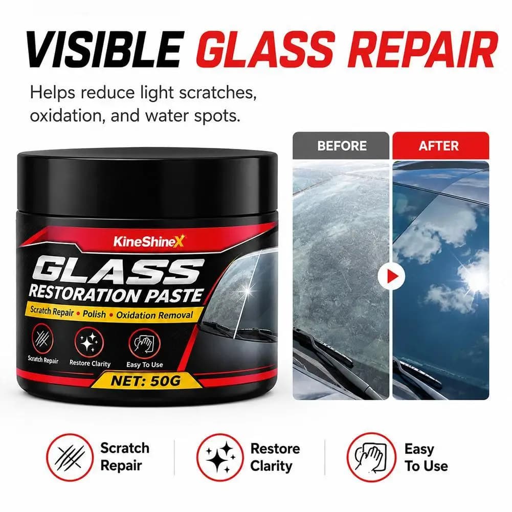 50g Car Glass Polishing Wax With Sponge, Remove Fine Scratches, Oxidation, Water Stains & Oil Film