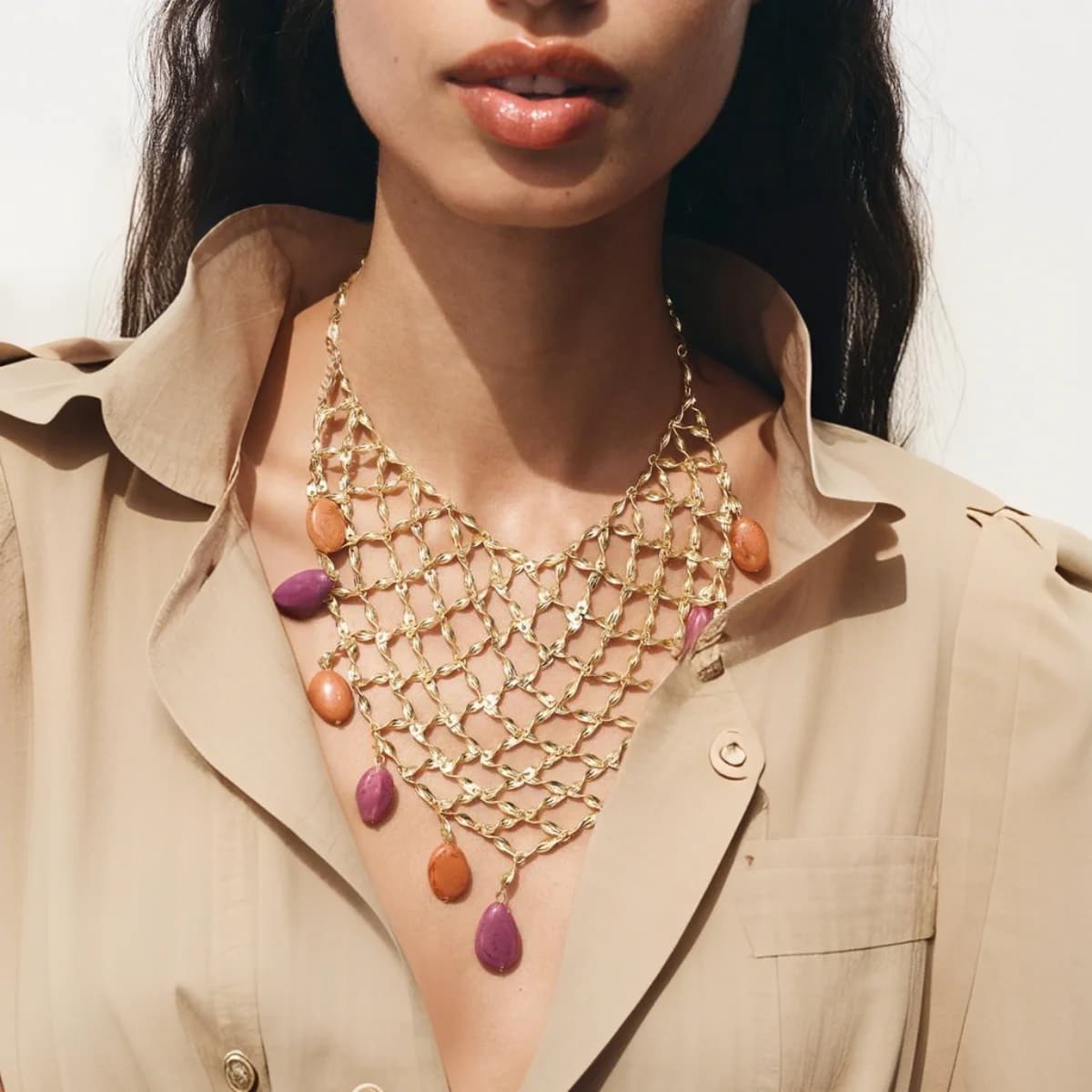 ZAA Collana con bavaglino con perline alla moda per le donne Squisito multistrato a forma di rete da pesca Perline in resina Ciondolo Gioielli Regalo di fascino di moda
