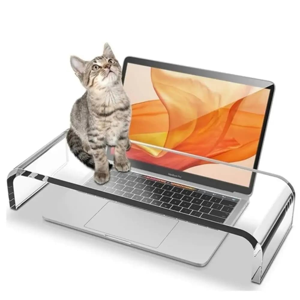 Spedizione Gratuita - Supporto per Laptop e Protezione Tastiera in Acrilico Anti-Gatto - Rialzo Monitor Trasparente da 19,7 Pollici con Base Antiscivolo per Casa e Ufficio