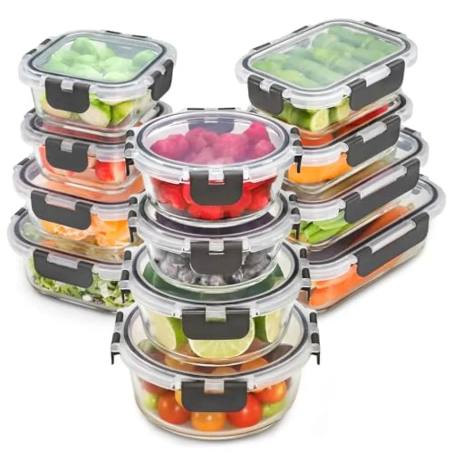 Contenitori in Vetro con Coperchi, Set da 24 Pezzi, 12 Contenitori con 12 Coperchi, Contenitori in Vetro per Preparazione Pasti e Conservazione Alimenti
