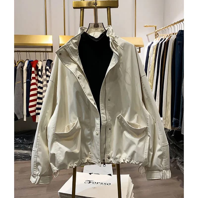 Women's Jacket 2026 New Collection Spring Windproof with Hinge, Jacket Large Windproof, Women's Basic Coat, Spande