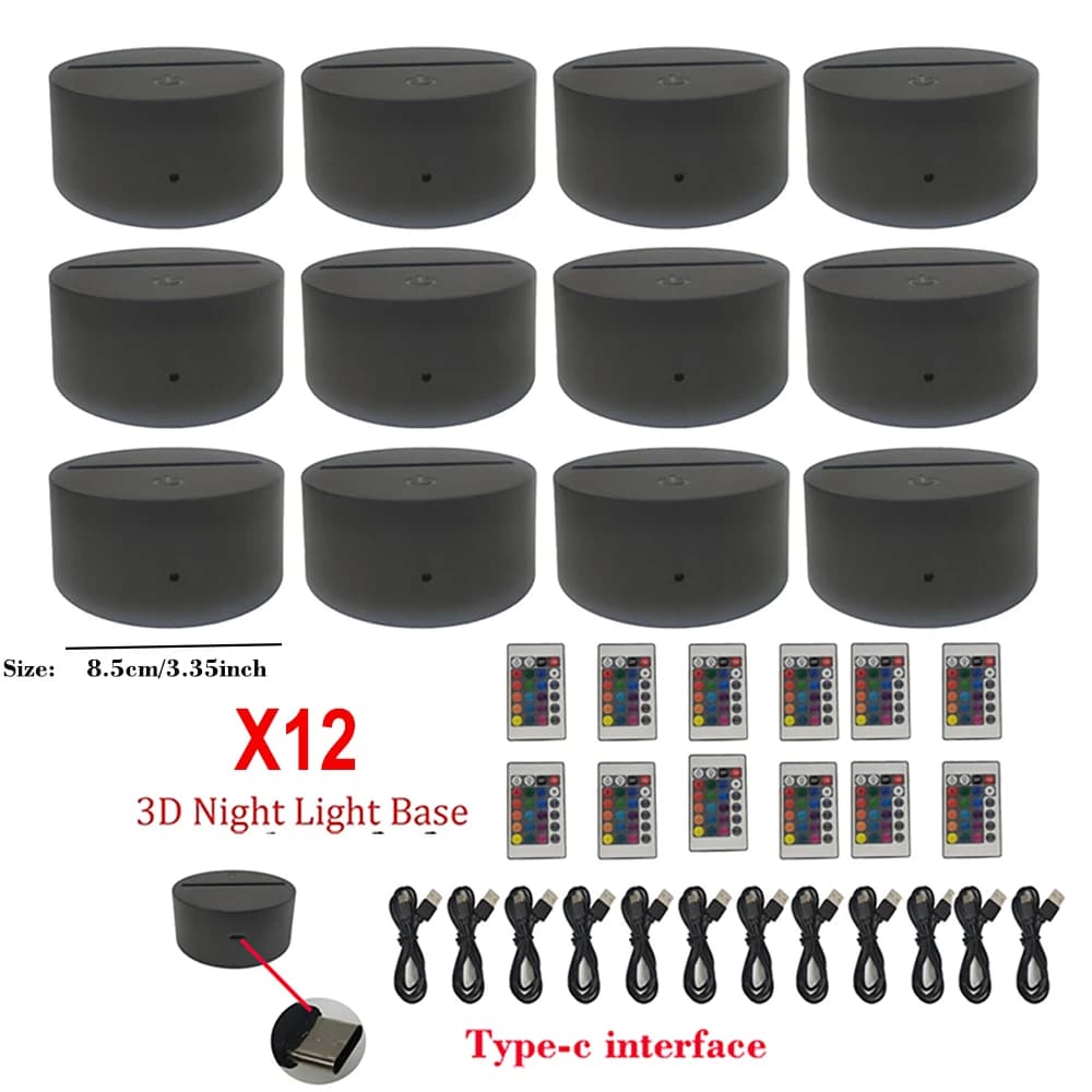 Base per lampada da tavolo a LED da 12 pezzi Base per luce notturna 3D con telecomando e cavo di tipo C Supporto per supporto per luce a 16 colori all'ingrosso