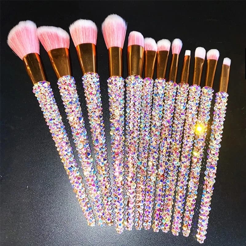 12 pz/set pennelli per trucco tempestati di diamanti gemme strumenti di bellezza per il trucco pennello per correttore per fondotinta in polvere piena di diamanti Bling
