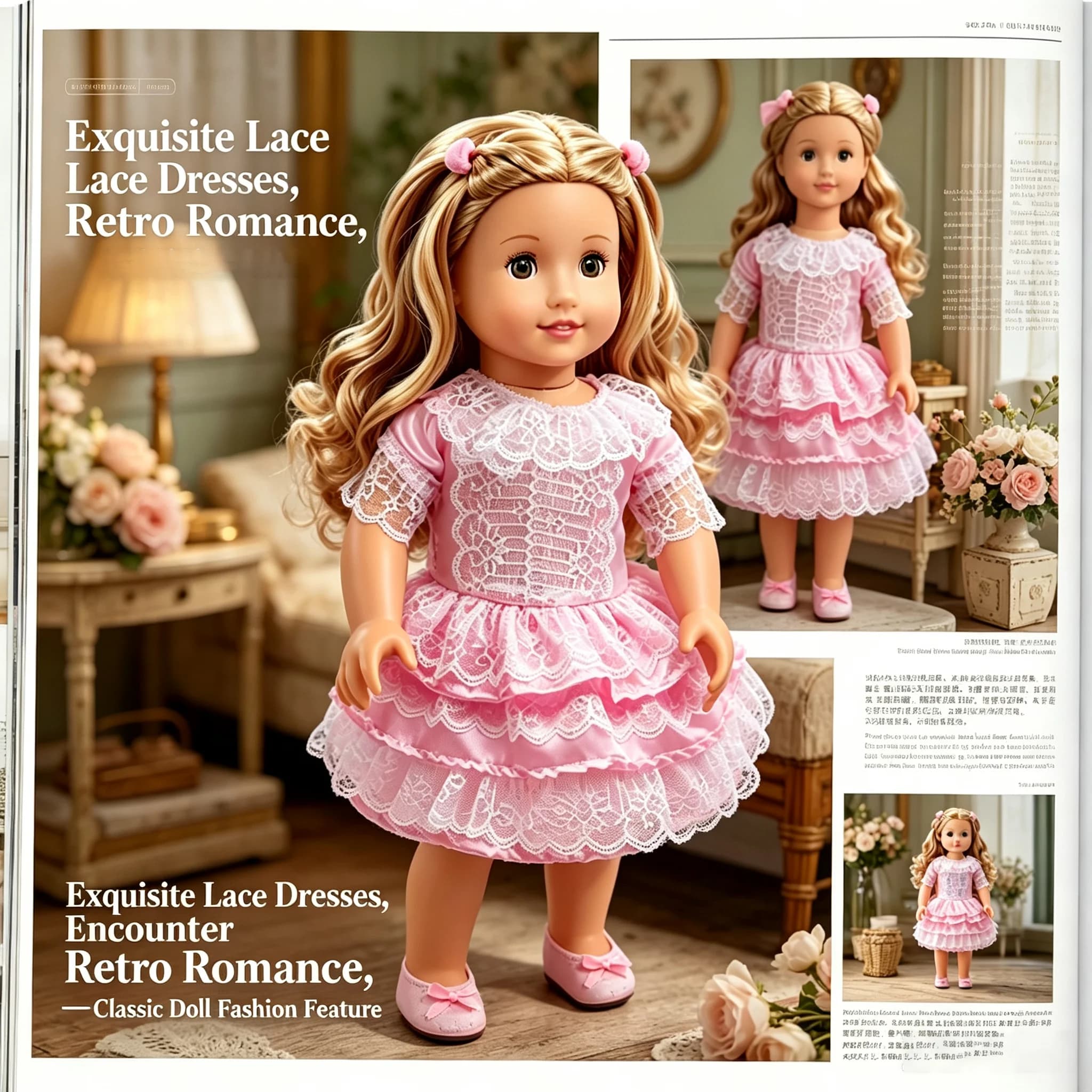 18 Inch Doll Girl Cute Lolita Xiaoqing New Lace Dress with Hair and Doll Exquisite Afternoon Tea Dressing Doll Accessories