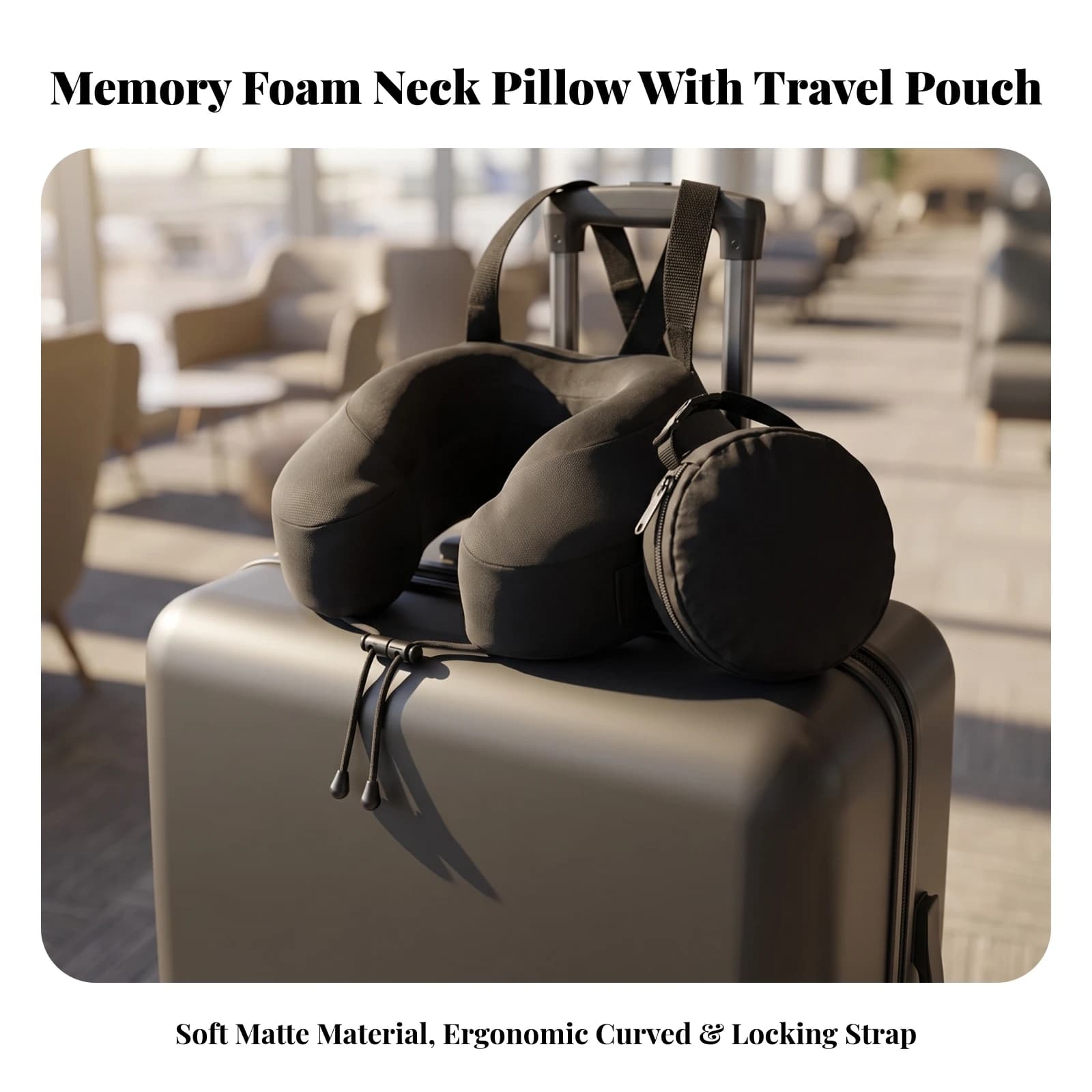 Travel Neck Pillow with Storage Bag Ergonomic Memory Foam Travel Pillow Compact Supportive for Travelers, Car Rides, Office Naps