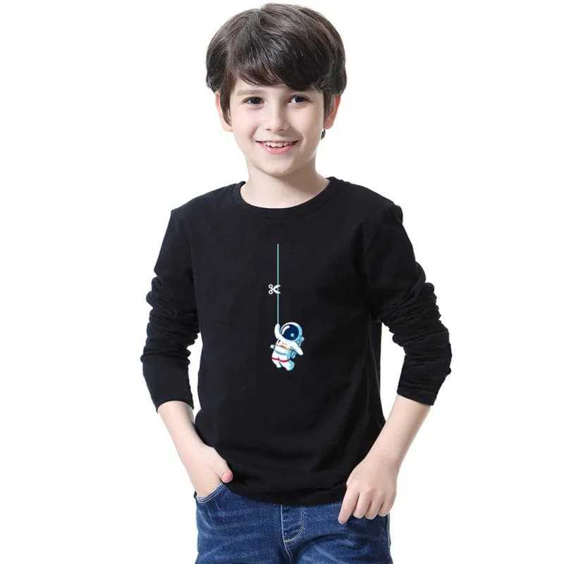 3-14 anni ragazzi divertenti astronauta corda stampa t-shirt bambini top adolescenti o-collo manica lunga primavera autunno vestiti di moda Cool
