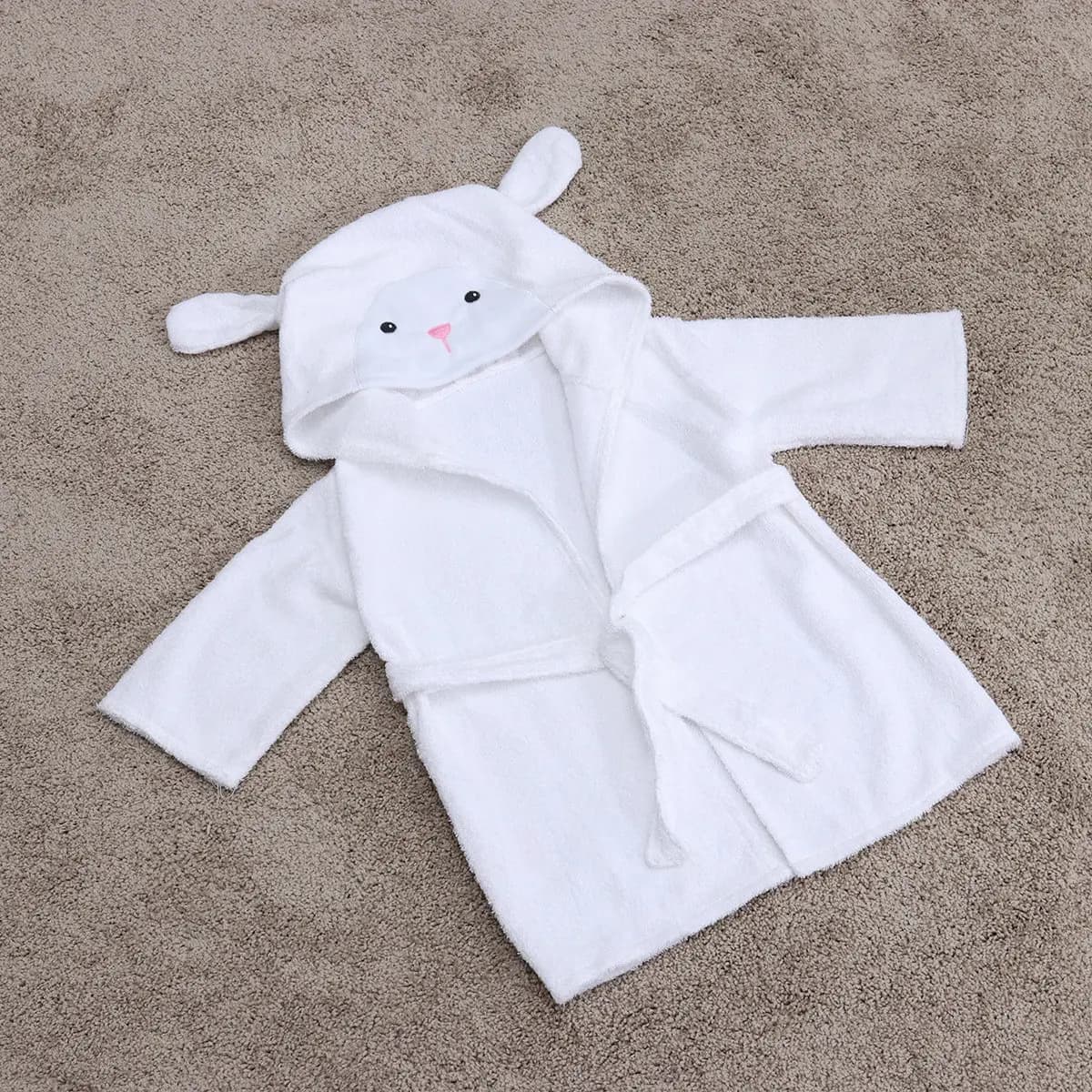 Animal Bathrobe Pure Cotton Soft Skin-Friendly Hood Belt Toddler Bath Towel Infant Bathrobe Size M 2-3 Years Sheep