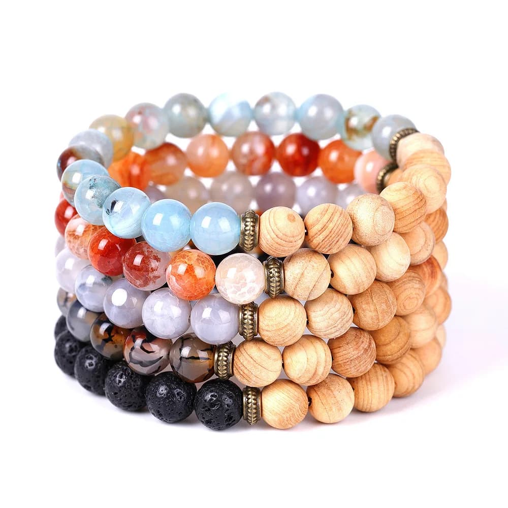 Pietra di crepa di ghiaccio Perline di legno Olio essenziale Diffusore di fragranze Bracciale Equilibrio Yoga Pulseira Feminina Gioielli di Buddha