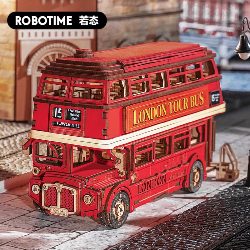 Robotime Rolife London Tour Bus City Tourist Car Model Best Present Gifts for Kids Building Block Kit 3D Wood Puzzle