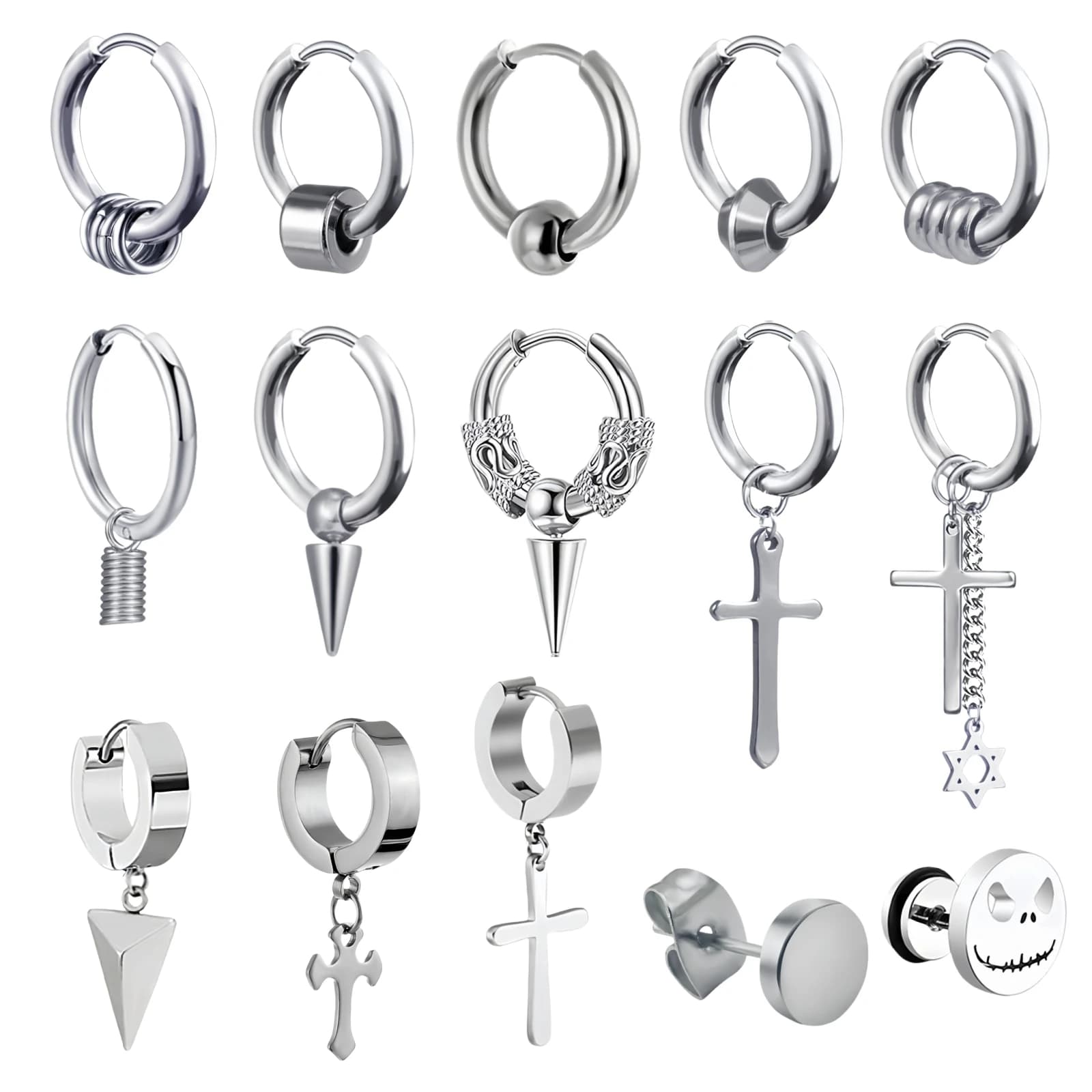 1 paio di croci stella geometrica vintage in acciaio inossidabile rotondi piccoli orecchini a cerchio per uomo donna adolescenti gioielli regalo accessori Y2k