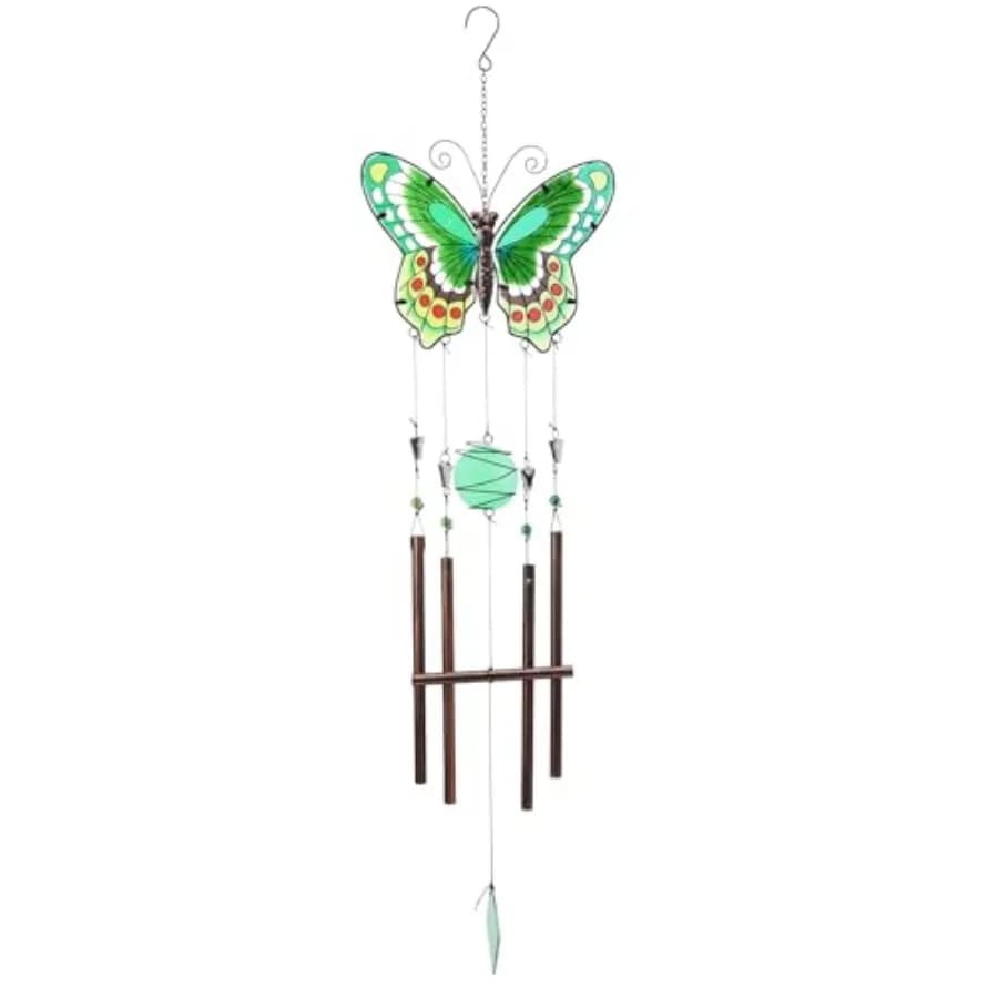 Butterfly Wind Chimes for Outside, Stained Glass Wind Chime Windchimes for Patio, Outdoor, Garden, Yard, Coastal, Window, Home