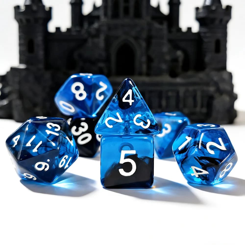 Set di 7 Dadi Trasparenti Blu in Acrilico per Giochi di Ruolo DND RPG MTG e Giochi da Tavolo
