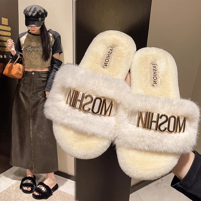 Plus Size 35-42 Women's plush Slippers Autumn and Winter Flat Cotton Slippers New Fashion Hot Non-slip Zapatillas Planas