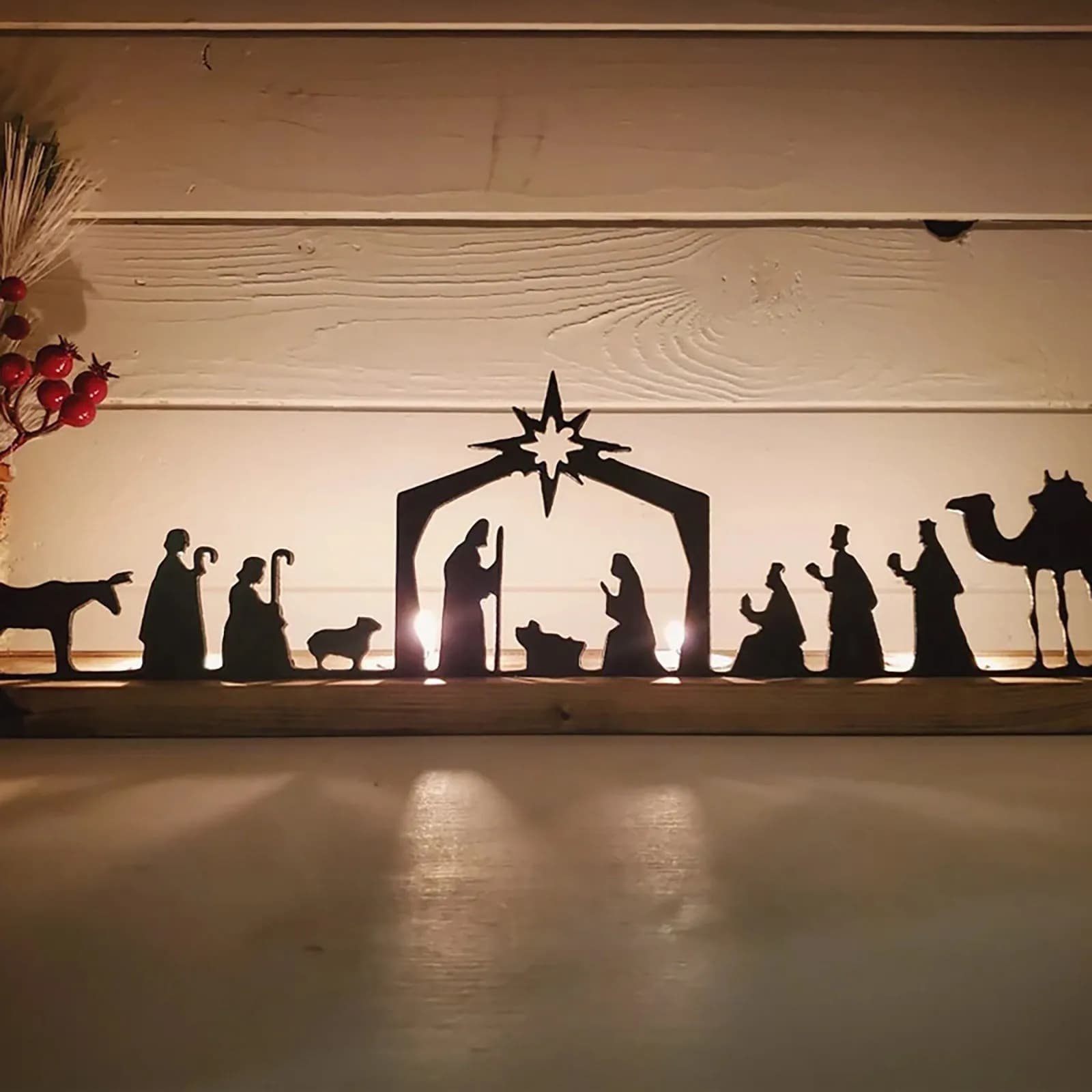 Nativity Scene Tealight Holder Metal Silhouette Wooden Candle Holder Birth Of Jesus Ornament Christmas Gifts Crafts Home Decor
