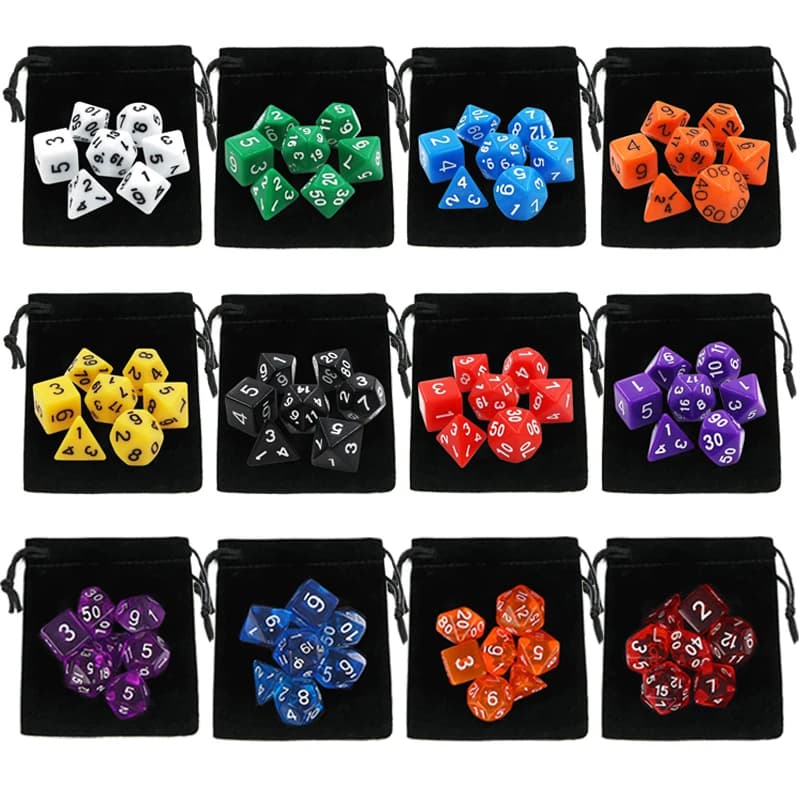Set di dadi DND da 7 pezzi/lotto con sacchetto di dadi in velluto D4, D6, D8, D10, D10%, D12, D20 Accessori colorati per giochi da tavolo, DnD, RPG GYH