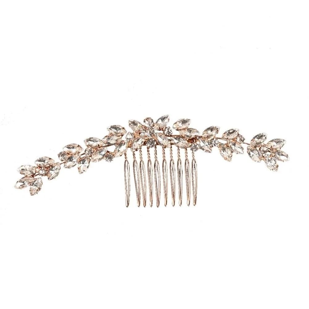 Fermaglio per capelli da sposa dorato con strass, tiara geometrica e pettine a inserto dentato in argento semplice