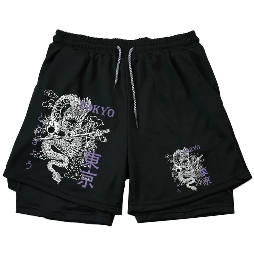 Tokyo Men's 2-in-1 Sports Shorts Running Casual Quick Drying Shorts Gym Fitness Training Breathable Double Layer Joggers Shorts