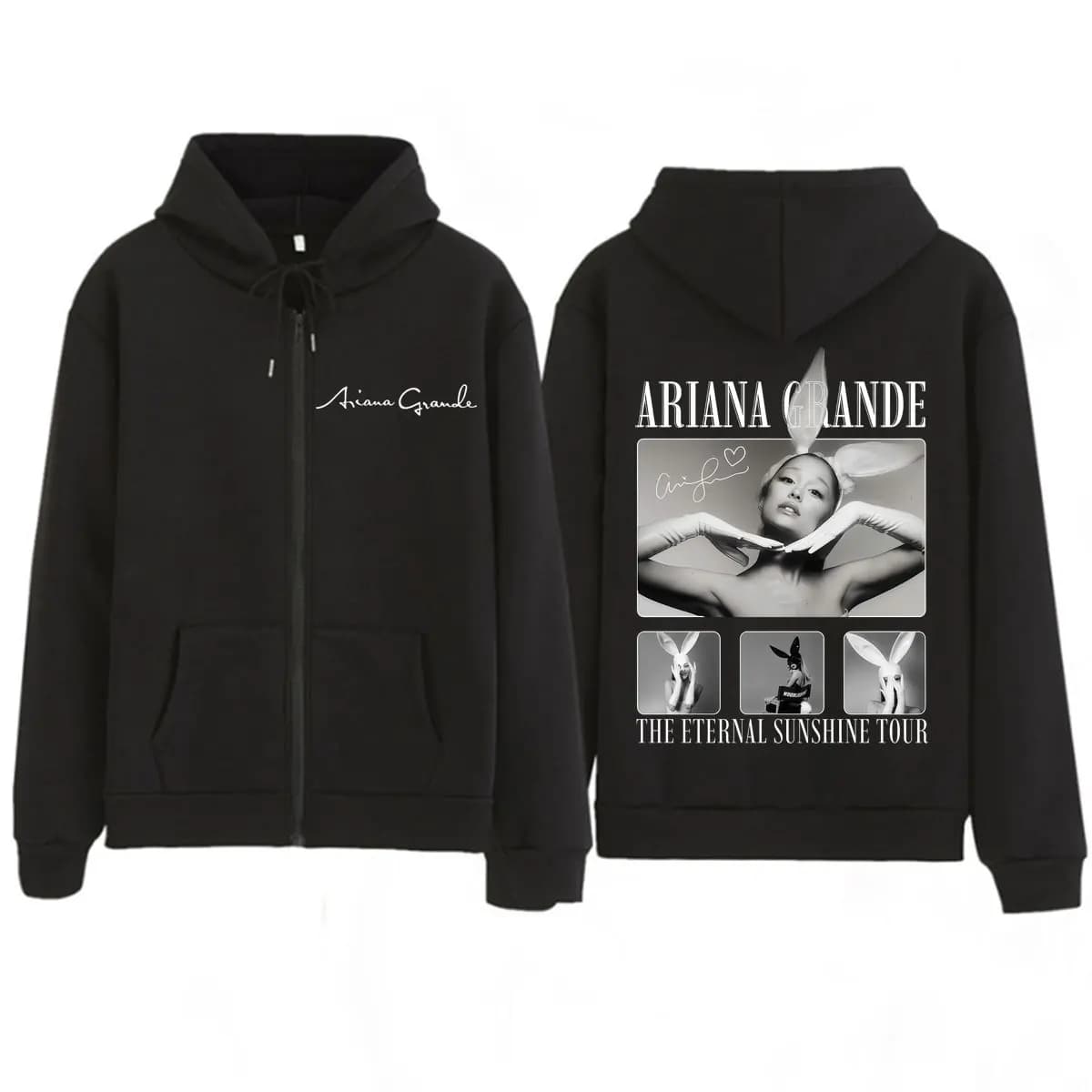 Singer Ariana Grande Album Tour 2026 Print Zipper Hoodie Men Women Fashion Sweatshirt Long Sleeves Loose Oversized Zip Up Jacket