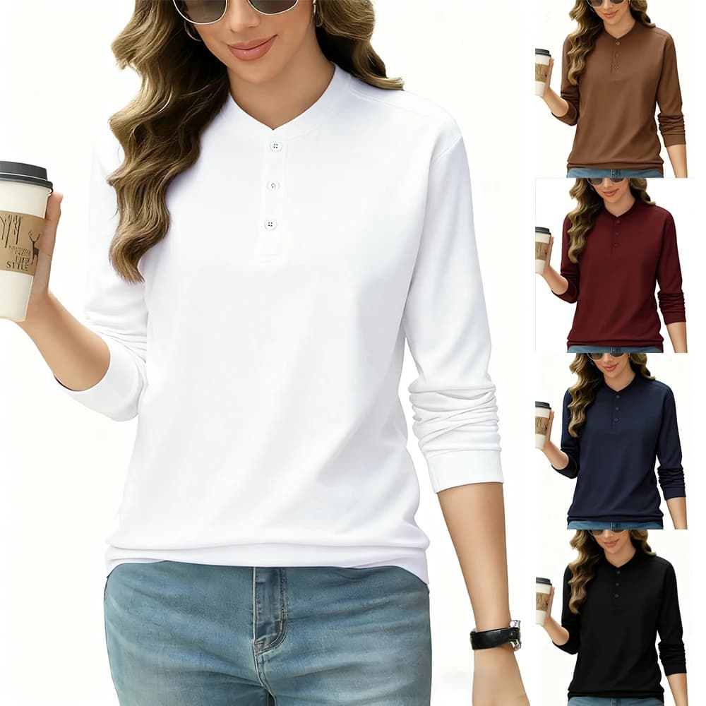 2026 NEW Solid Cotton Henley Shirt Womens Winter Long Sleeves Undershirt Sporty Breathable Slim GOLF shirts Basic Warm Tops