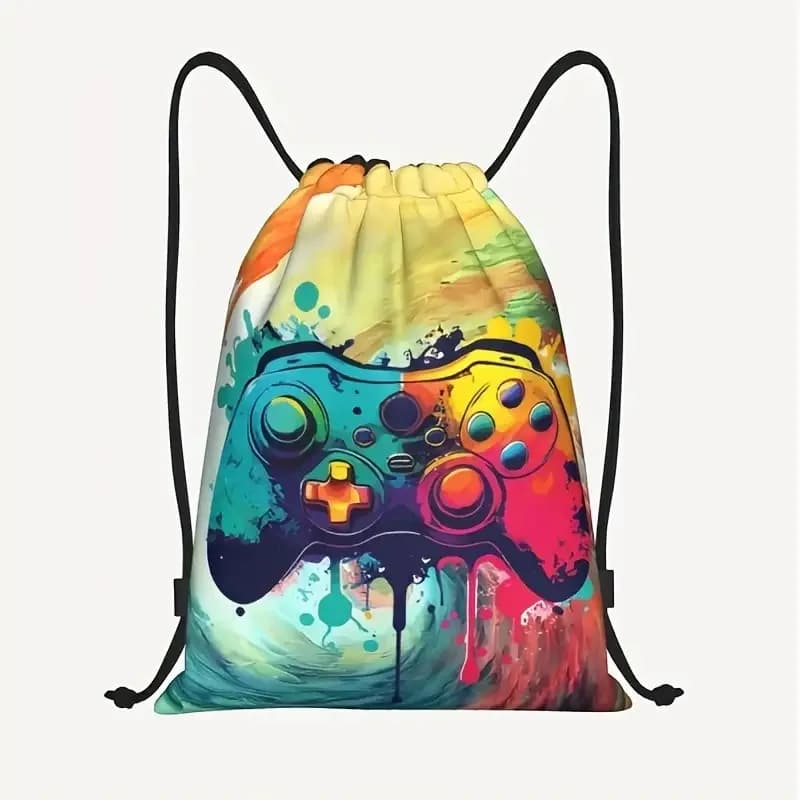 Game Controller Print Lightweight Drawstring Bag, Durable & Wear-Resistant, Universal Storage Bag for School & Travel