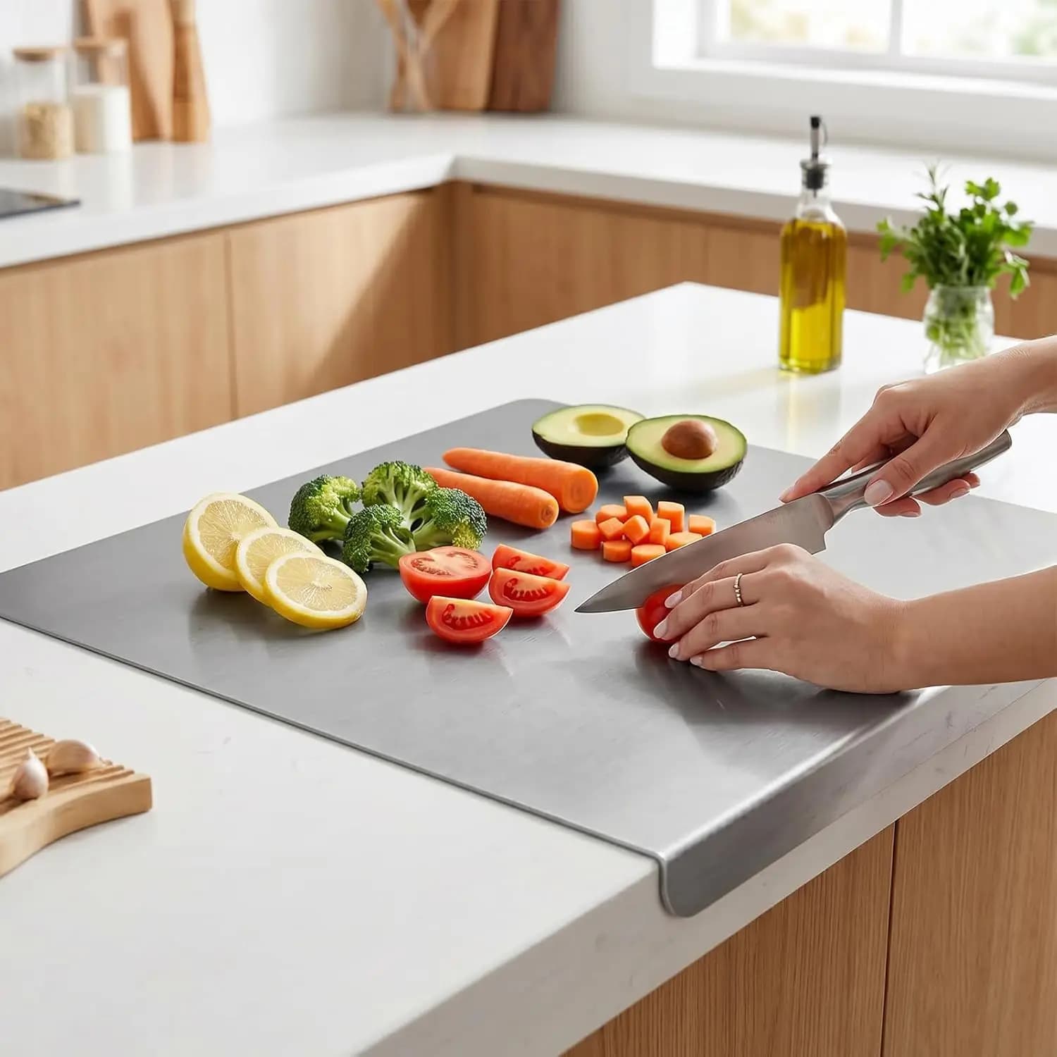 Stainless Steel Cutting Board With Lip Heavy Duty Non-Slip Chopping Tool Countertop Cutting Board For Meat, Vegetables & Baking