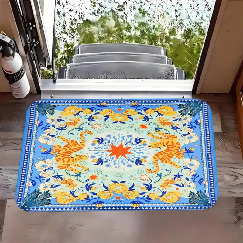 Tappeto Stile Cinese con Tigre, Tappeto Stampato in Stile Etnico Misterioso, Decorazione per Soggiorno, Camera da Letto, Casa di Campagna