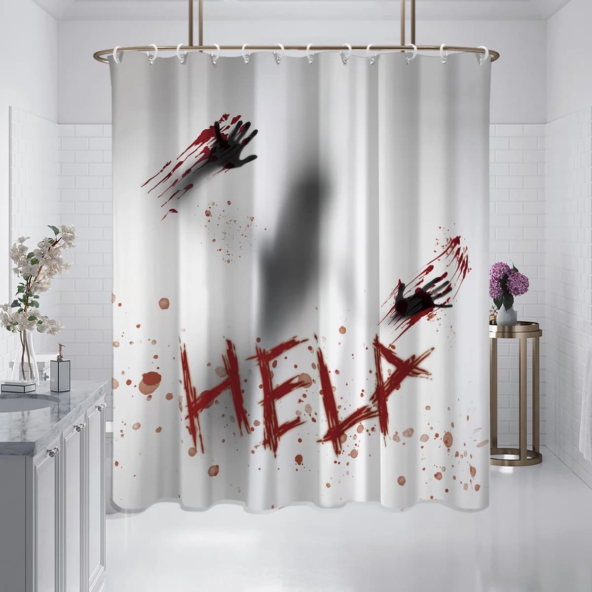 1 pezzo 180x180cm astratto umano salvavita a tema Halloween tenda da doccia divisorio bagno impermeabile e a prova di muffa