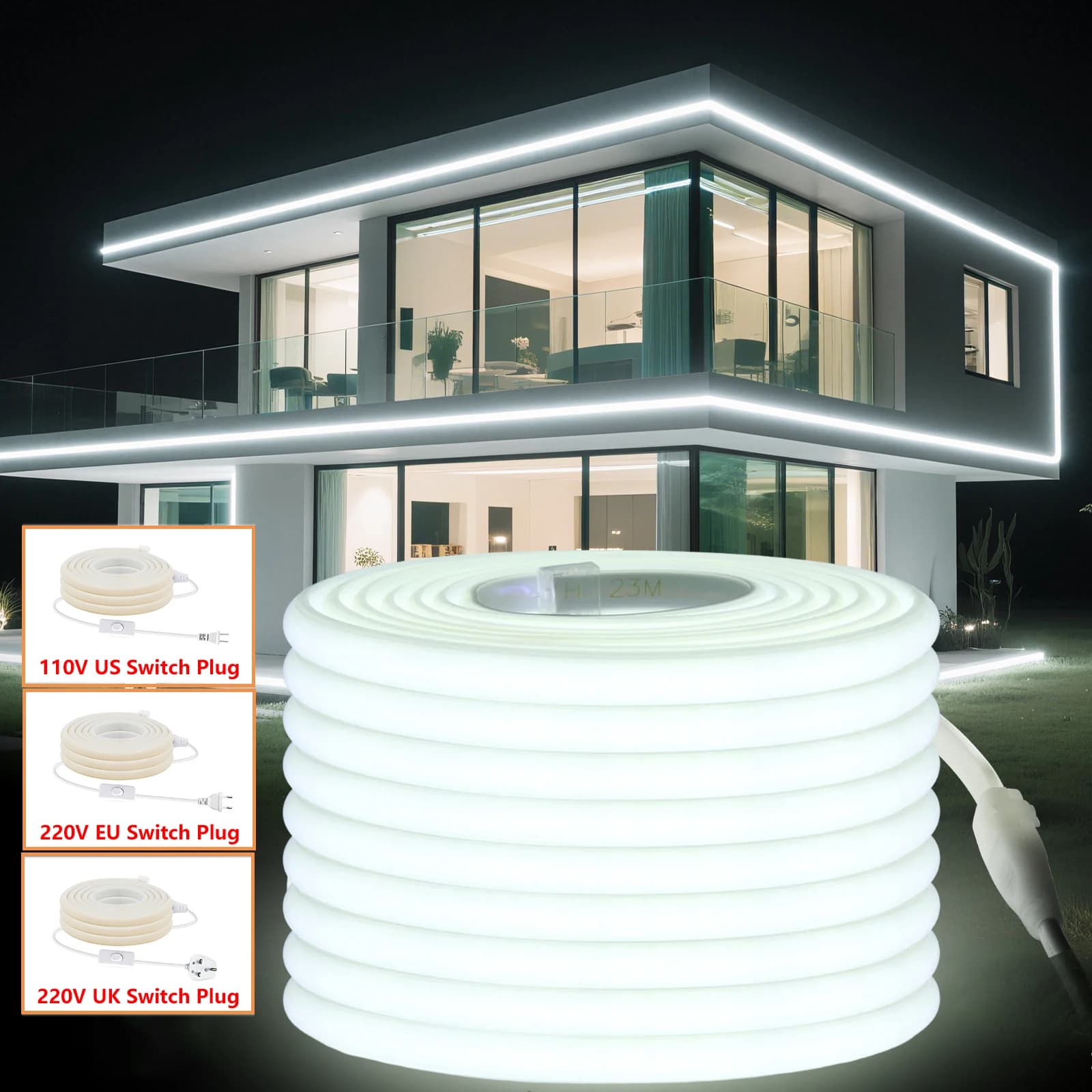 Striscia LED COB 110V 220V RA90 Super luminosa 288LED/m Nastro flessibile Striscia LED impermeabile con interruttore e spina Decorazioni per il giardino di casa