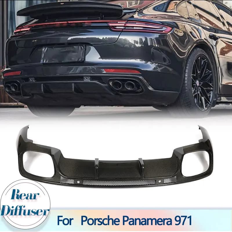 Car Carbon Fiber Rear Bumper Diffuser Spoiler For Porsche Panamera 971 2017 2018 2019 Racing Rear Apron Lip Splitters Body Kit