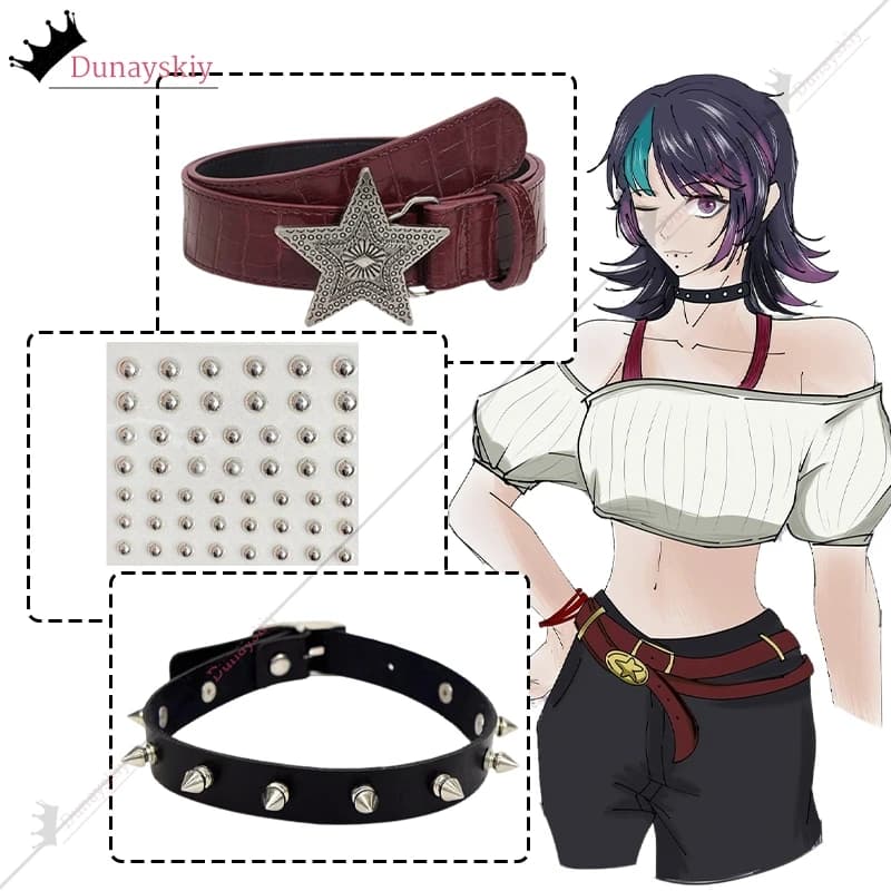 Set of Accessories Cosplay Hoshi Kirara Roro JJK Dead Anime: Belt, Pants Strap, Necklace, Neck Lace, Coating for Women, Halloween, Mask