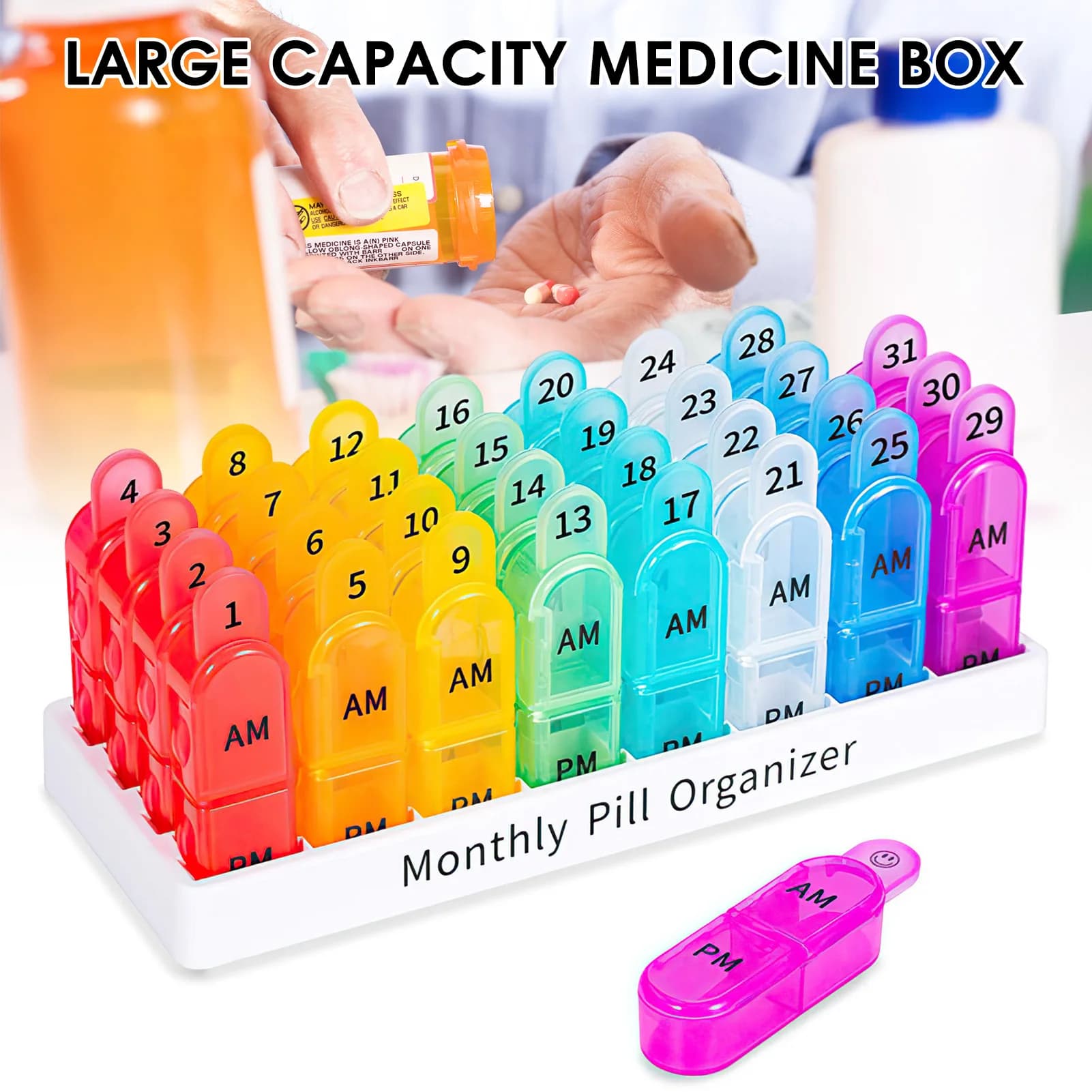 Monthly Pill Organizer 3 Times a Day One Month Medicine Organizer 31 Day Pill Case Pill Container to Hold Vitamin Supplement