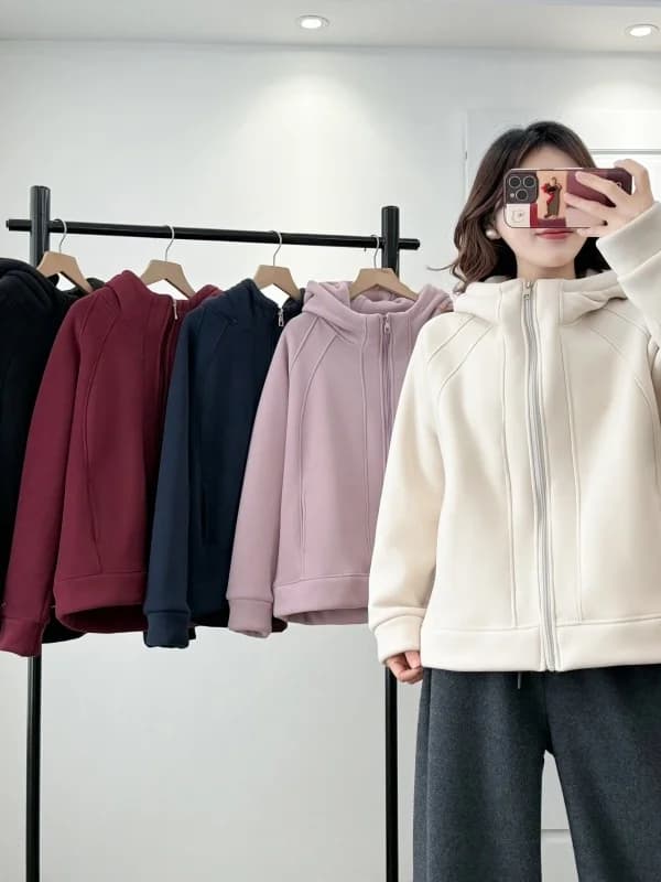 plus Size Winter Jacket Women's Loose Fit Fleece Lined Thickened Hooded Zipper Sweatshirt Simple Sporty Style Outerwear