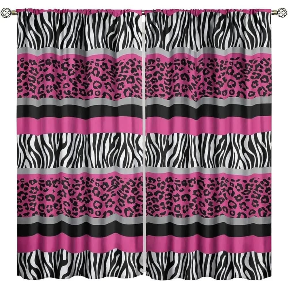 Red and Black Geometric Zebra Leopard Print Window Curtain Panels, 84x84 Inches, Blackout for Bedroom/Living Room