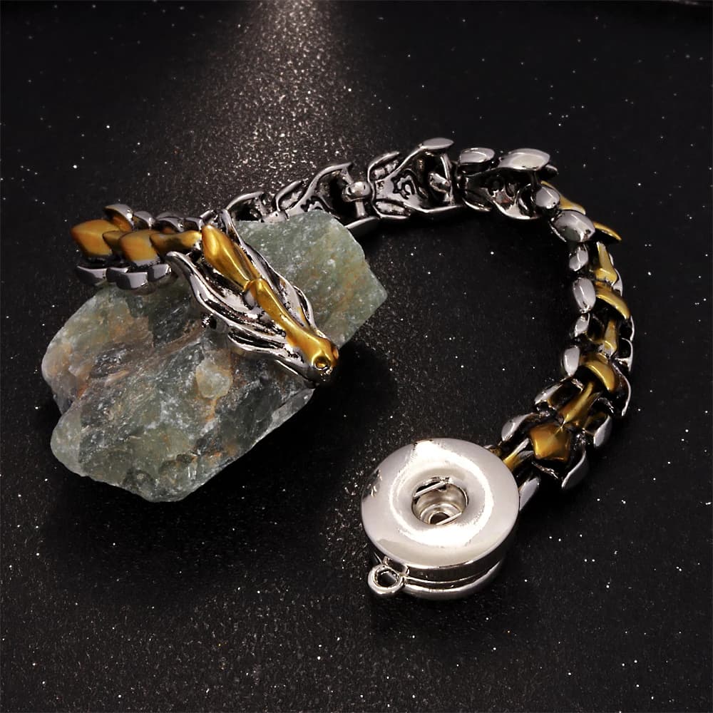 Dragon Metal 199 Catena a maglie Fit 18mm con bottone a pressione Bracciale rigido Gioielli con ciondoli per donna Uomo
