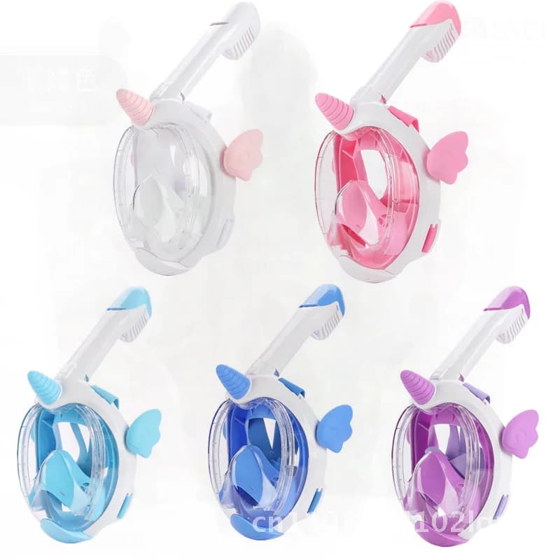Children's underwater mask unicorn Nice cartoon Snorkeling dry full face swimwear White Sky Blue Pink Purple