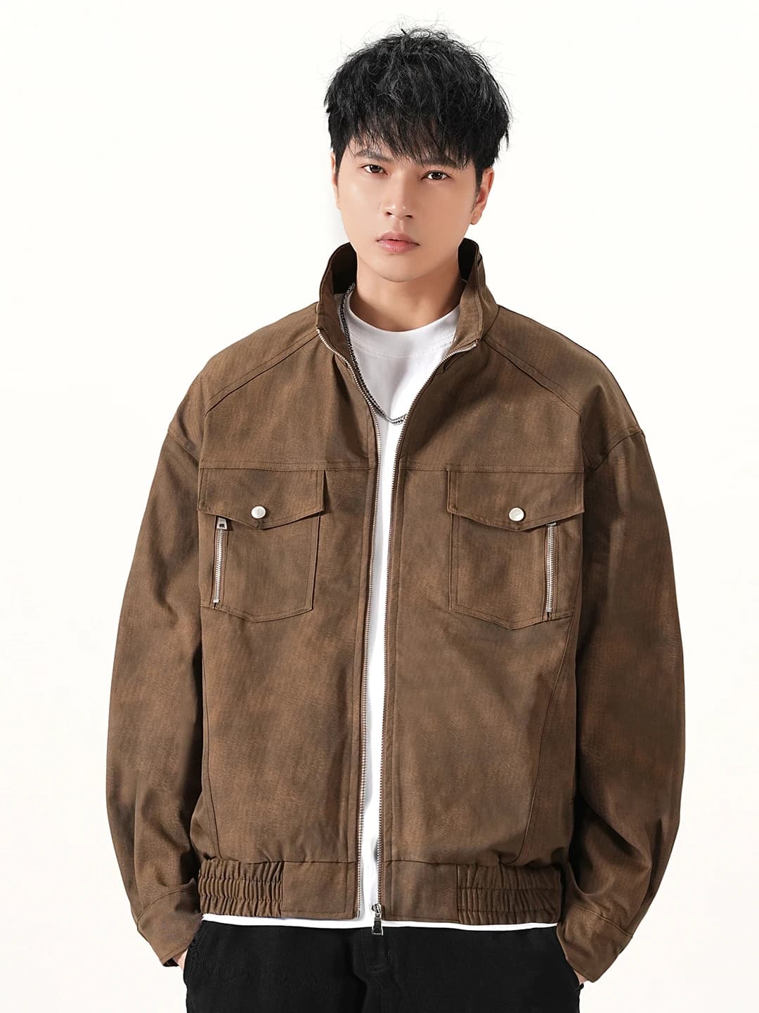 Tagkita Men's Workwear Jacket 8000 Polyester Fiber Long Sleeve Zipper Closure Casual Loose Fit Youth Outerwear