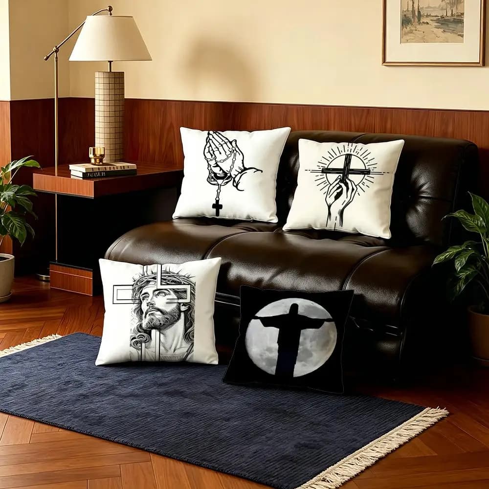 Sacred J-JesusS Fodere per cuscini 4 pezzi in peluche corto ultra morbido 40x40 45x45 Boho per divano e camera da letto