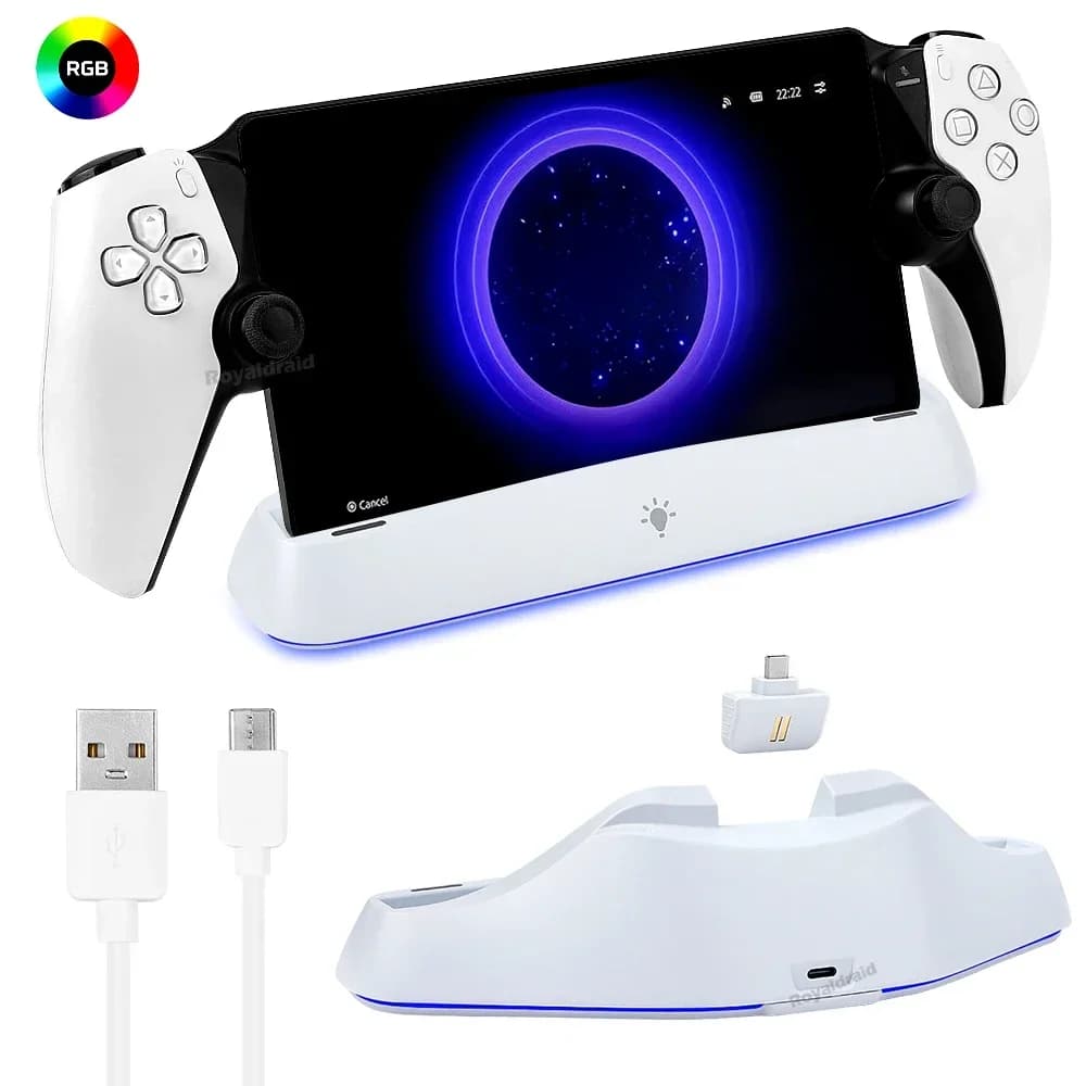 Base di Ricarica RGB con Allineamento Automatico per Console PS Portal, Supporto Caricatore Type-C per PS5 e Accessori PS Portal