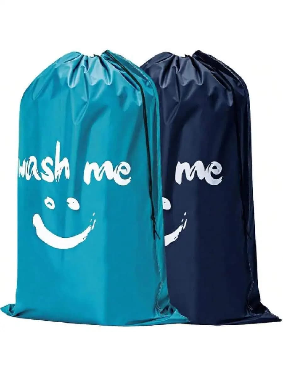 2 Pack XL Wash Me Travel Laundry Bag, Dirty Garments Organizer, Large Enough To Hold 4 Loads Of Clothes, Easy Fit A Hamper Or