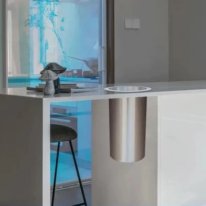 ‌ Bidone della spazzatura ribaltabile quadrato/rotondo in acciaio inossidabile 304 con smorzamento, pattumiera incorporata per bagno/cucina