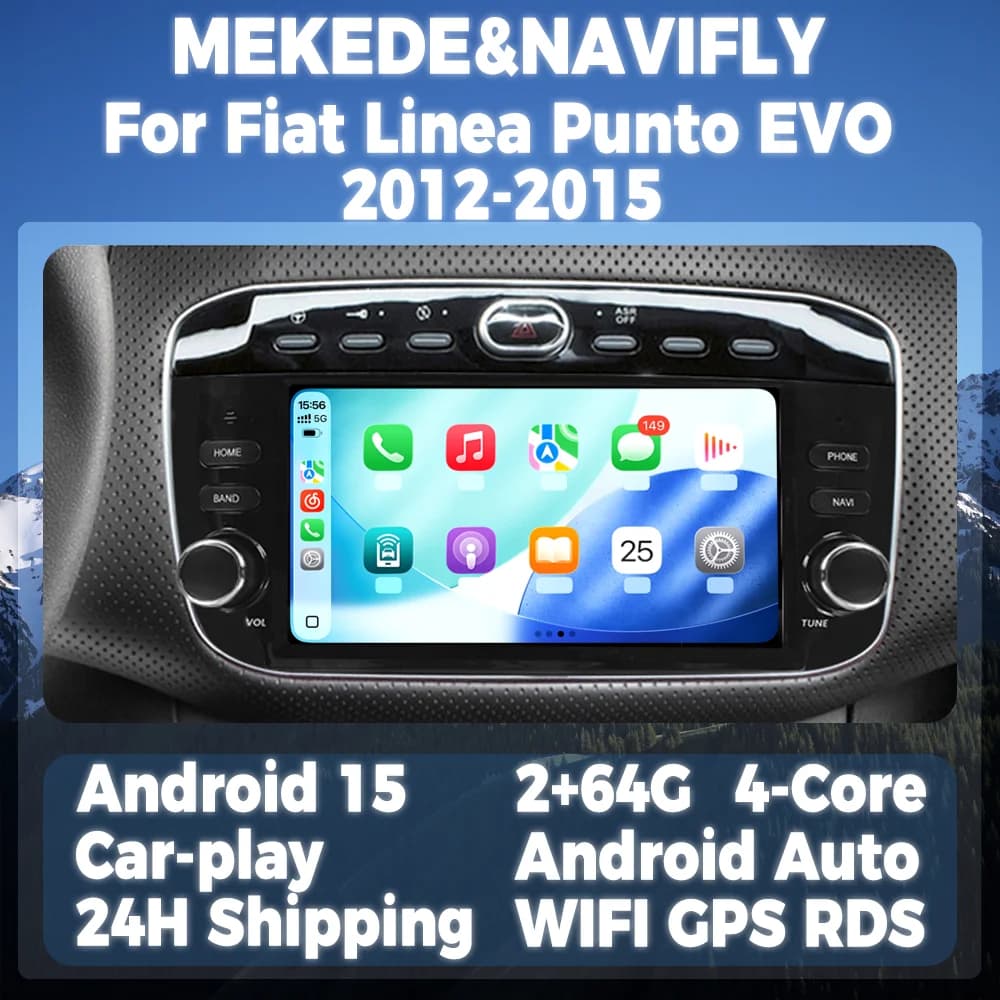 Autoradio Android 15 from 7 inches for Fiat Linea Punto EVO 2012-2015, Multimedia player with GPS, Intelligent System, Carplay Support and Android Auto