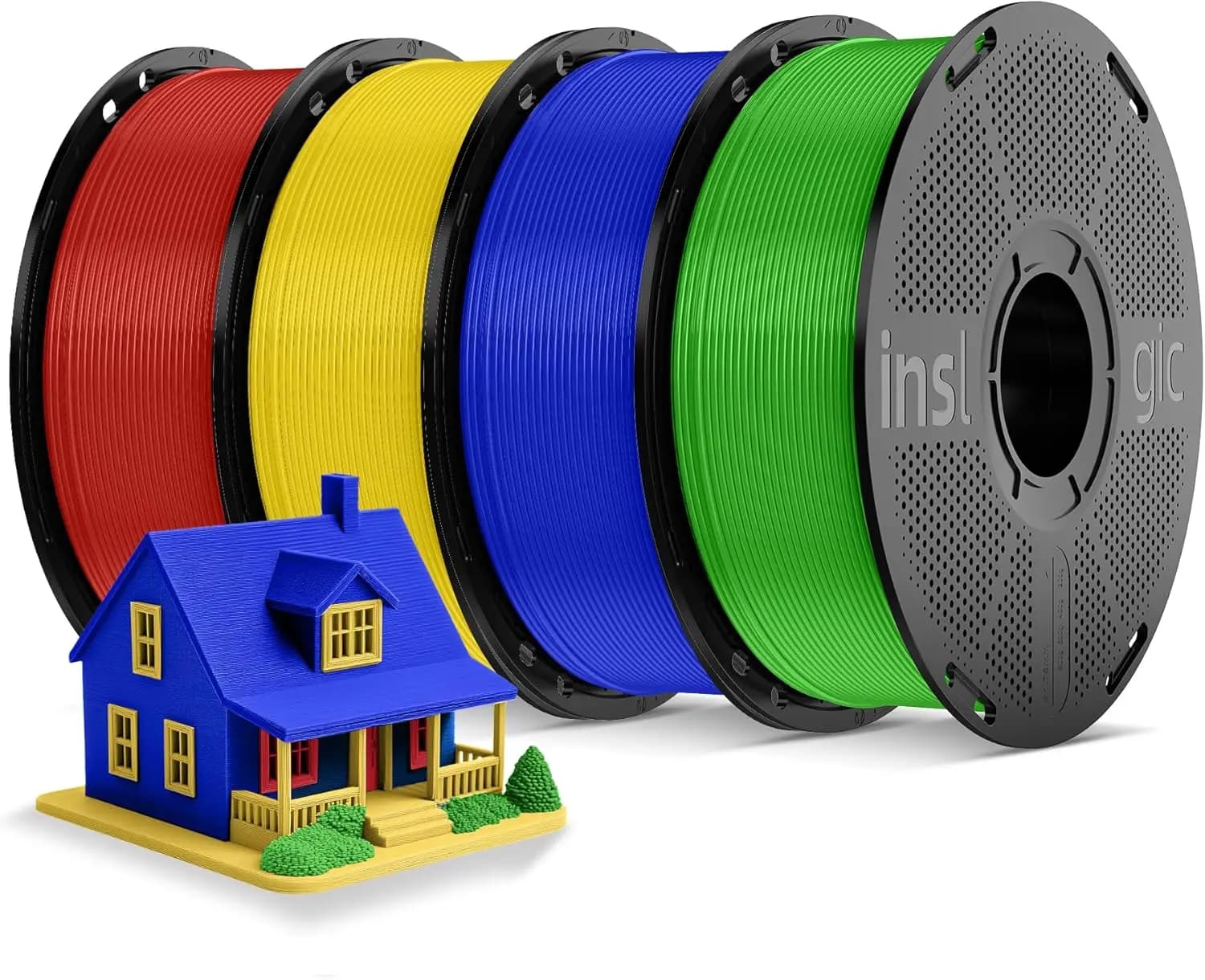 Confezione di Filamento PLA Pro Pre-Secchiato da 4kg, PLA Pro Robusto e Resistente 1.75mm ±0.02mm, Bobina Riutilizzabile, 4×1kg (Rosso+Giallo+Blu+Verde)