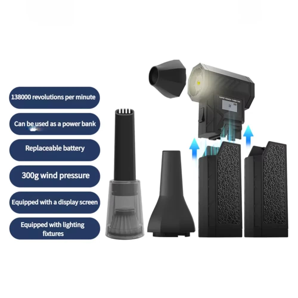 Air Duster 138000 giri/min Jet Fan con aspirapolvere Ventilatore d'aria Ventilatore violento ricaricabile per uso esterno e interno in auto