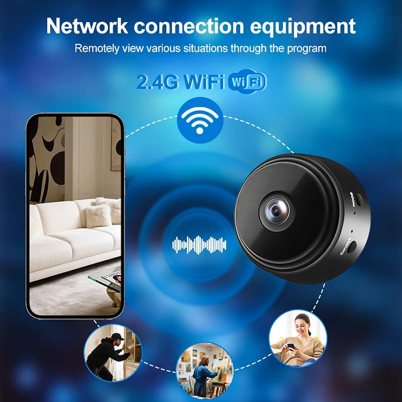 Mini telecamera wireless HD per interni ed esterni, telecamera di sorveglianza di sicurezza wireless, telecamera WiFi, baby monitor, telecamera per animali domestici/cani